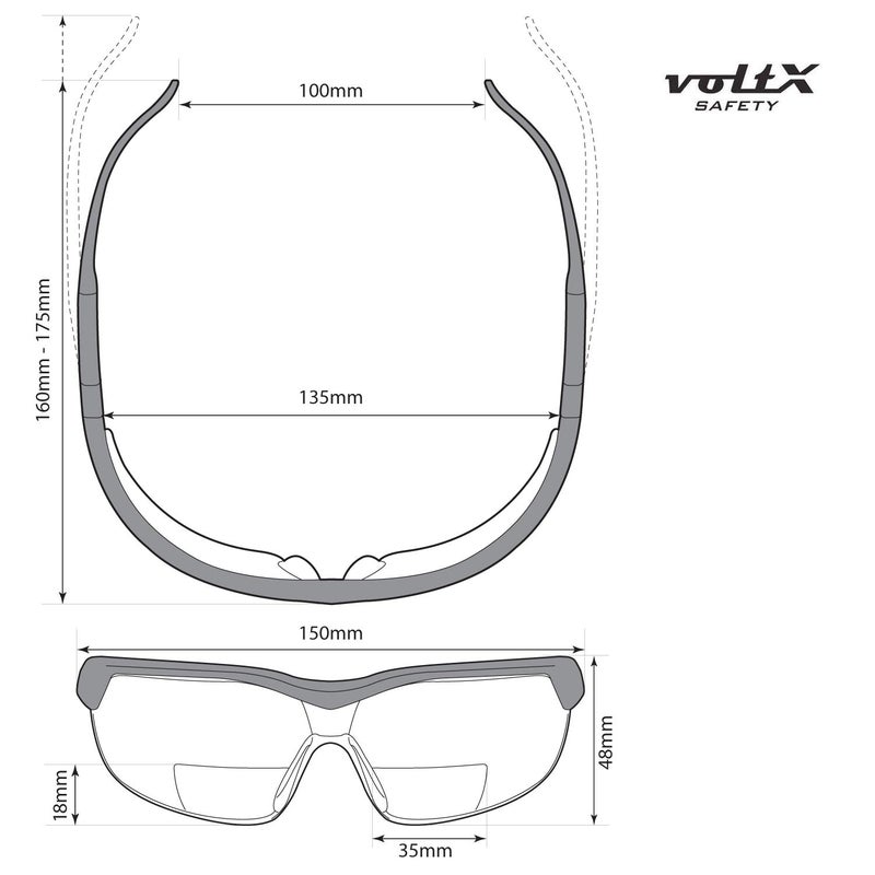 voltX GT ADJUSTABLE Bifocal Reading Safety Glasses (Clear Lens +2.5), ANSI Z87.1+ & CE EN166FT, Anti fog coated, UV400 Lens, Tilt & length adjustable earstems, clip on safety cord. - Image 5